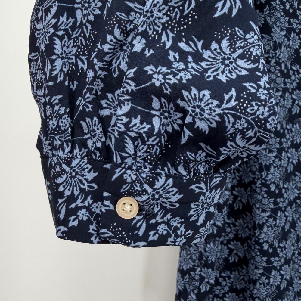 Gap Blouse Women Medium Blue Floral Ruffle Collar Long Sleeve V-Neck - Picture 7 of 9